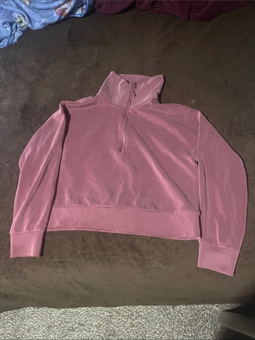 Avia Rose Pink Velvet Quarter-Zip Turtleneck Sweatshirt